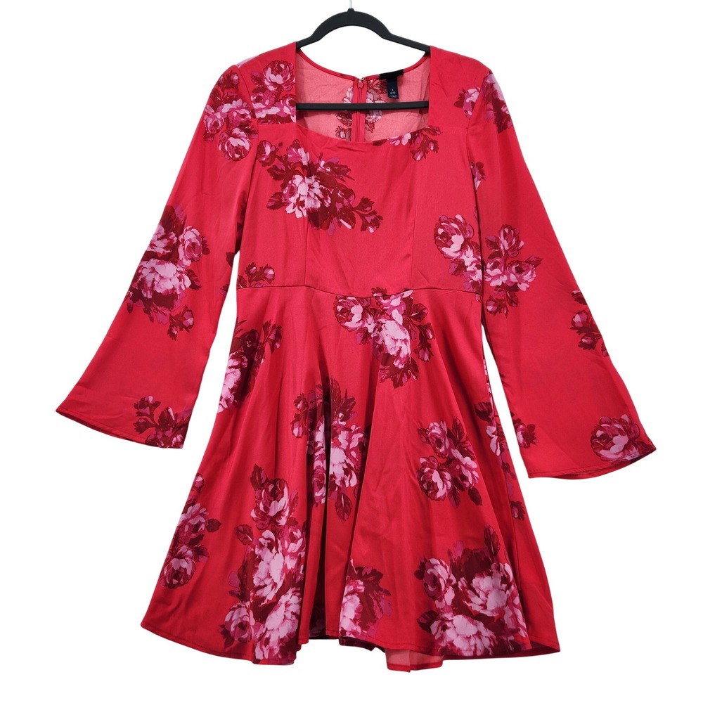 Scoop NWT Womens S Square Neck Short Dress Barberry Orchid Floral‎ Red Bell